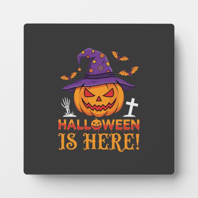 Halloween Is Here Witch Pumpkin Vector Plaque (Front)