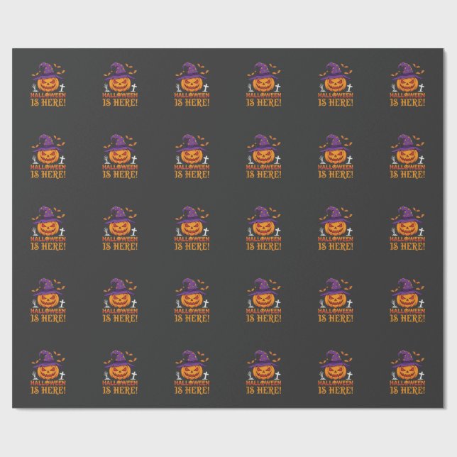 Halloween Is Here Witch Pumpkin Vector Wrapping Paper (Flat)