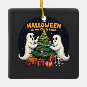 Halloween is my Christmas Funny Ghost Xmas Santa Ceramic Ornament