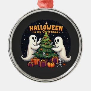 Halloween is my Christmas Funny Ghost Xmas Santa Metal Ornament