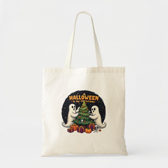 Halloween is my Christmas Funny Ghost Xmas Santa Tote Bag (Front)