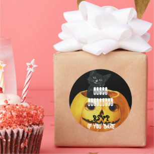 HALLOWEEN Jack O' Lantern and Black Cat Classic Round Sticker
