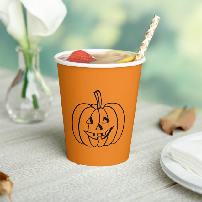 Halloween jack o lantern black orange spooky paper cups (Insitu)