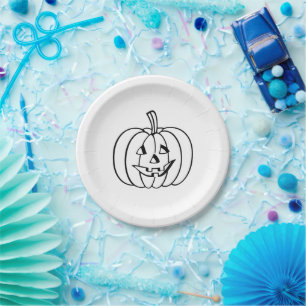Halloween jack o lantern black white spooky paper plate