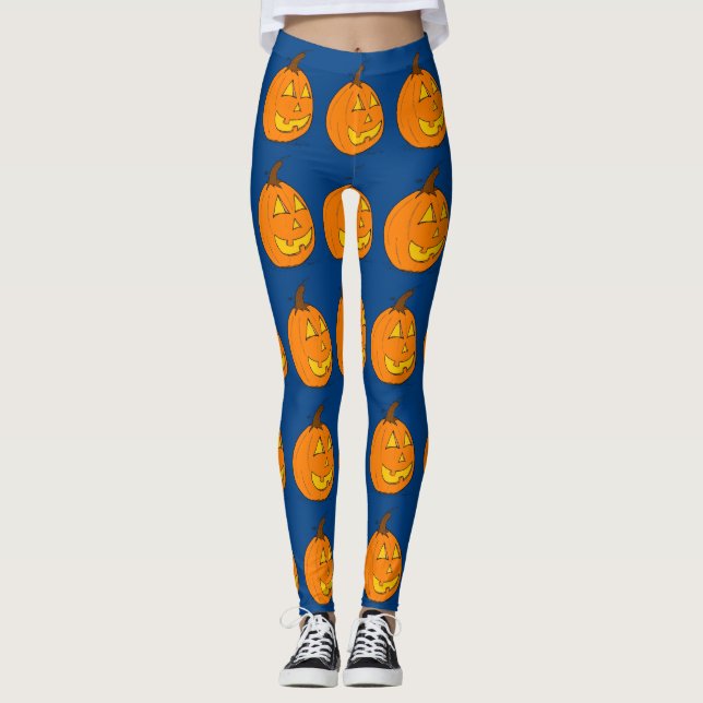 Halloween Jack o' Lantern Blue Leggings (Front)
