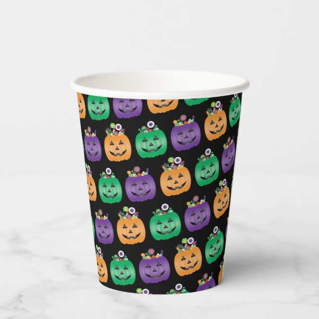 Halloween Jack O Lantern Candy Pail Paper Cups (Back)
