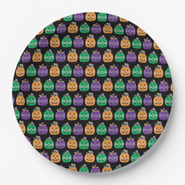 Halloween Jack O Lantern Candy Pail Paper Plate (Front)