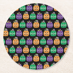 Halloween Jack O Lantern Candy Pail Round Paper Coaster