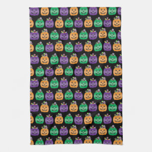 Halloween Jack O Lantern Candy Pail Tea Towel