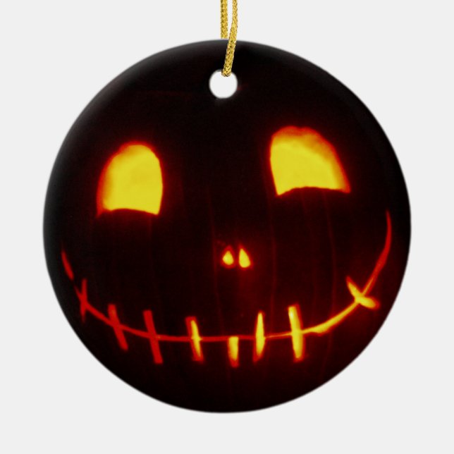 Halloween Jack-o-Lantern Ceramic Ornament (Front)
