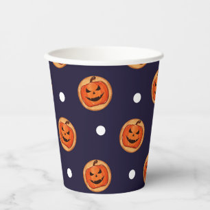 Halloween Jack-O-Lantern Cookie Navy Polka Dots Paper Cups
