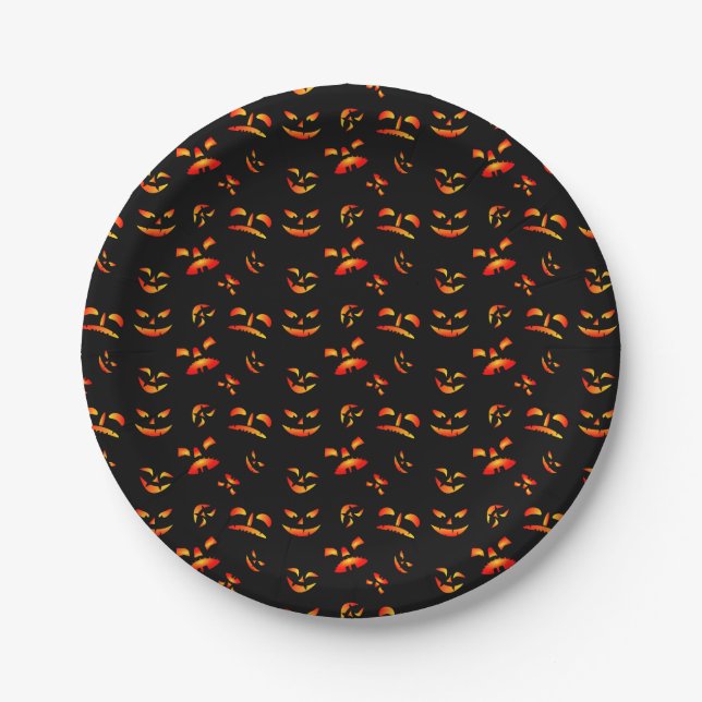 Halloween Jack-O-Lantern Faces Paper plate (Front)