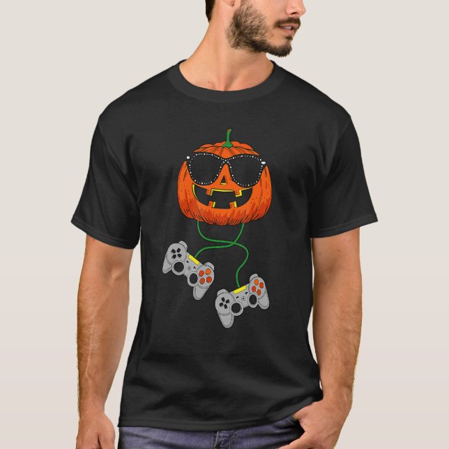 Halloween Jack O Lantern Gamer Boys Kids Men  Hall T-Shirt (Front)