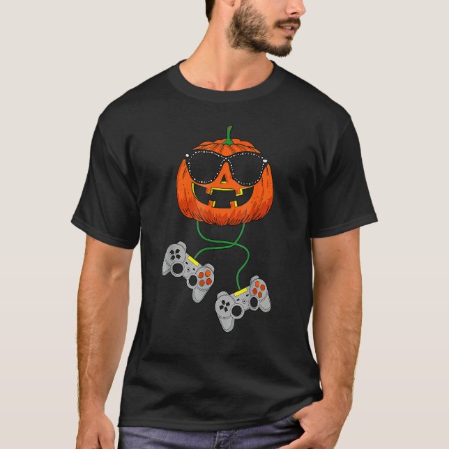 Halloween Jack O Lantern Gamer Boys Kids Men  Hall T-Shirt (Front)