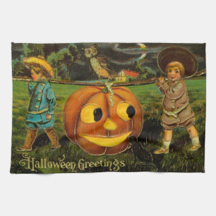 Halloween Jack-o-Lantern Harvest Night by Kids   Tea Towel