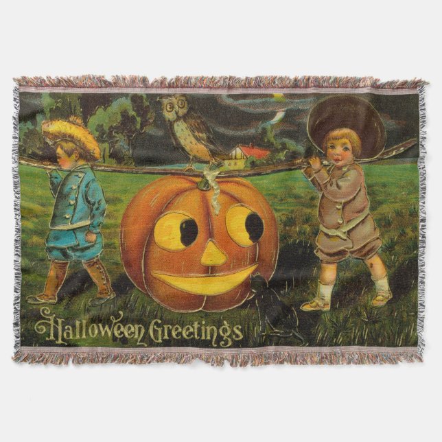 Halloween Jack-o-Lantern Harvest Night by Kids   Throw Blanket (Front)