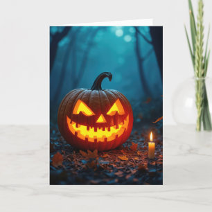 Halloween Jack-o-lantern In Spooky Woods Holiday Card