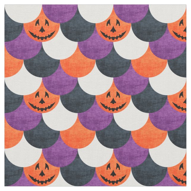 Halloween Jack-o’-Lantern Mermaid Scales Pattern Fabric (Close Up)