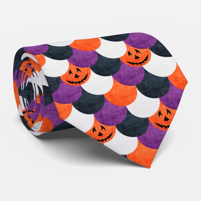 Halloween Jack-o’-Lantern Mermaid Scales Pattern Tie (Rolled)