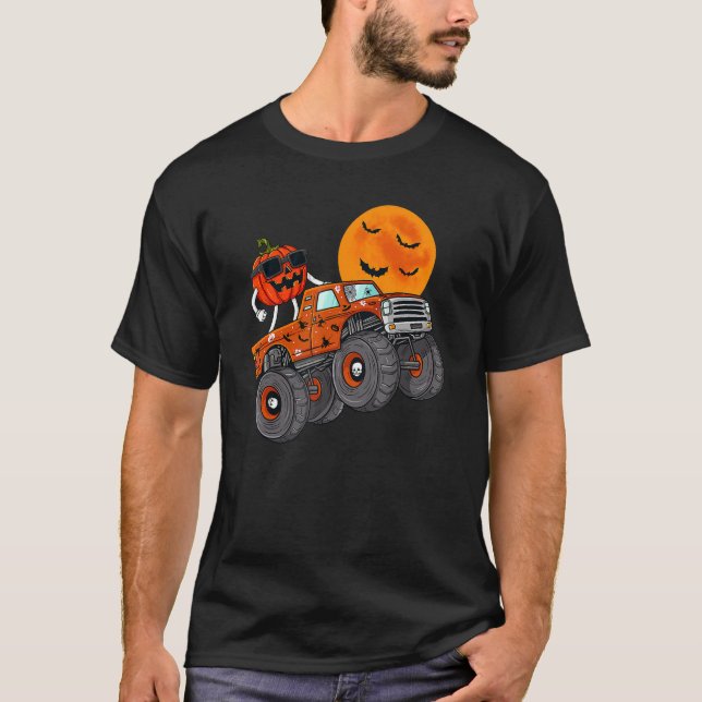 Halloween Jack O Lantern Monster Truck Toddler Boy T-Shirt (Front)
