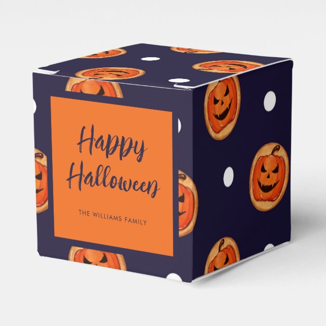 Halloween Jack-O-Lantern Navy Polka Dots Custom Favour Box (Front Side)