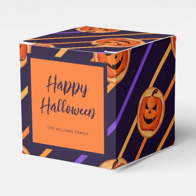 Halloween Jack-O-Lantern Navy Stripes Favour Box (Front Side)