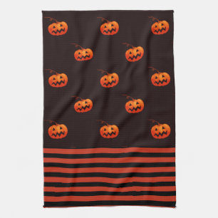 Halloween Jack O' Lantern Orange Black Kitchen Tea Towel