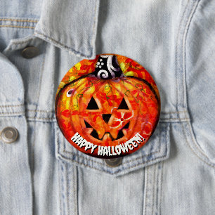 Halloween Jack O Lantern Orange Personalised 10 Cm Round Badge