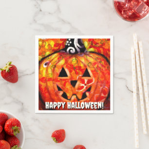 Halloween Jack O Lantern Orange Personalised Napkin