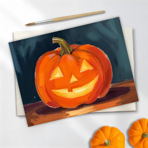 Halloween Jack-O-Lantern Orange Pumpkin Painted Holiday Card