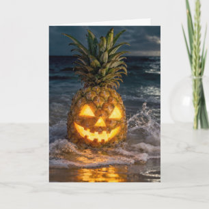 Halloween Jack-o-Lantern Pineapple in Ocean Surf Card