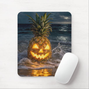 Halloween Jack-o-Lantern Pineapple in Ocean Surf Mouse Pad