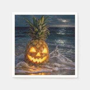 Halloween Jack-o-Lantern Pineapple in Ocean Surf Napkin