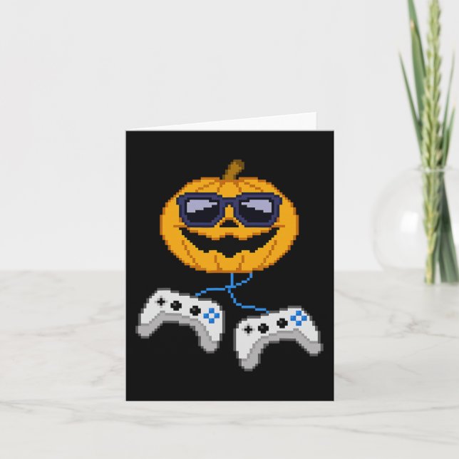 Halloween Jack O Lantern Pixelated Gaming Gamer Bo Card (Front)
