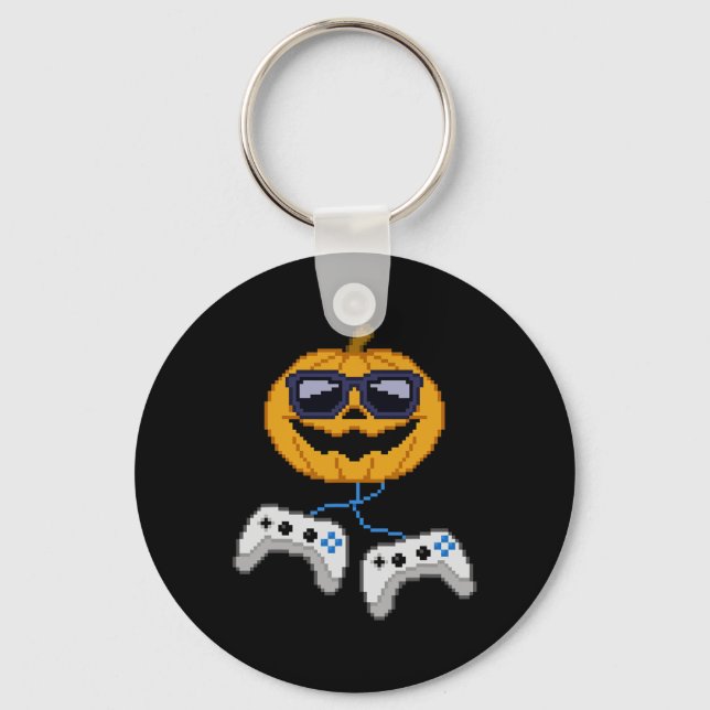 Halloween Jack O Lantern Pixelated Gaming Gamer Bo Key Ring (Front)