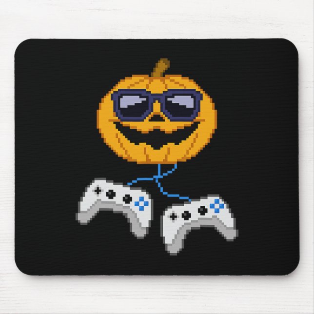 Halloween Jack O Lantern Pixelated Gaming Gamer Bo Mouse Pad (Front)