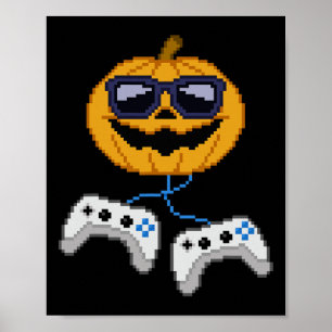 Halloween Jack O Lantern Pixelated Gaming Gamer Bo Poster