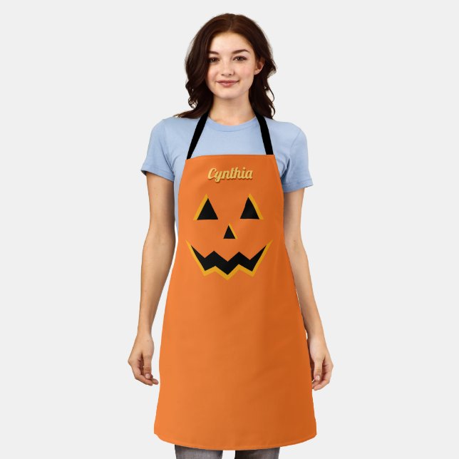 Halloween Jack O' Lantern Pumpkin All-Over Print Apron (Worn)