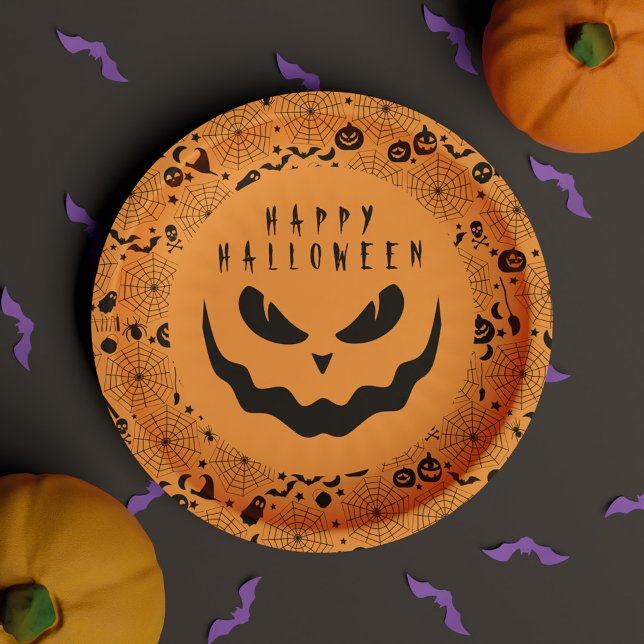 Halloween Jack O Lantern Pumpkin Creepy Face Paper Plate (Halloween Jack O Lantern Pumpkin Creepy Face Paper Plates)