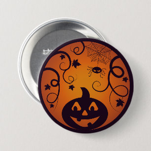 Halloween Jack o lantern pumpkin face and spider 7.5 Cm Round Badge