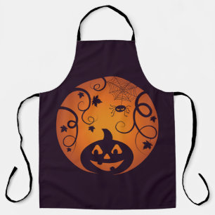 Halloween Jack o lantern pumpkin face and spider Apron
