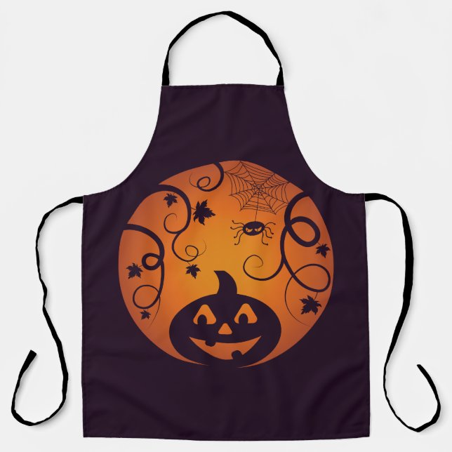 Halloween Jack o lantern pumpkin face and spider Apron (Front)