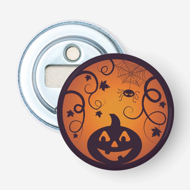Halloween Jack o lantern pumpkin face and spider Bottle Opener (Front)