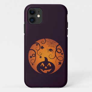 Halloween Jack o lantern pumpkin face and spider iPhone 11 Case