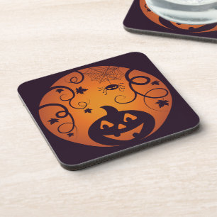 Halloween Jack o lantern pumpkin face and spider Coaster
