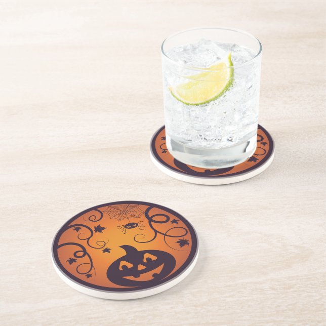 Halloween Jack o lantern pumpkin face and spider Coaster (Side)