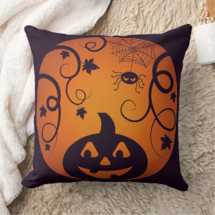 Halloween Jack o lantern pumpkin face and spider Cushion