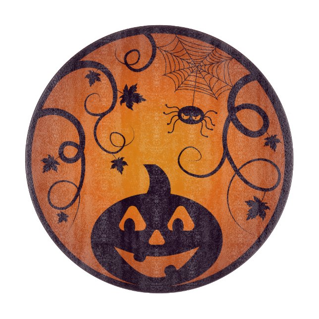 Halloween Jack o lantern pumpkin face and spider Cutting Board (Front)