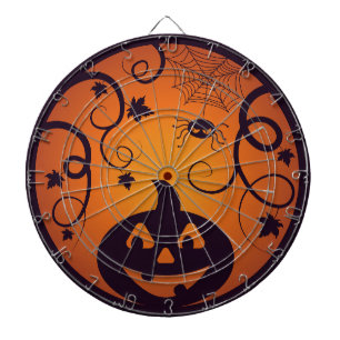 Halloween Jack o lantern pumpkin face and spider Dartboard