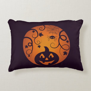 Halloween Jack o lantern pumpkin face and spider Decorative Cushion